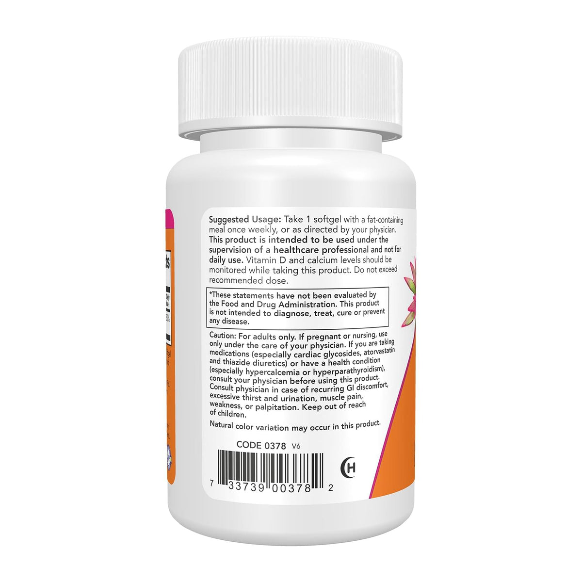 NOW Foods Vitamin D-3 50,000 IU, directions label - Image 3