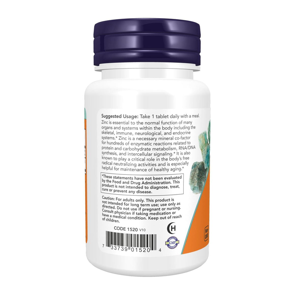 Zinc 50 mg by Now Foods, directions label - Image 4