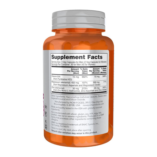 Now Foods Zma, supplement facts panel
