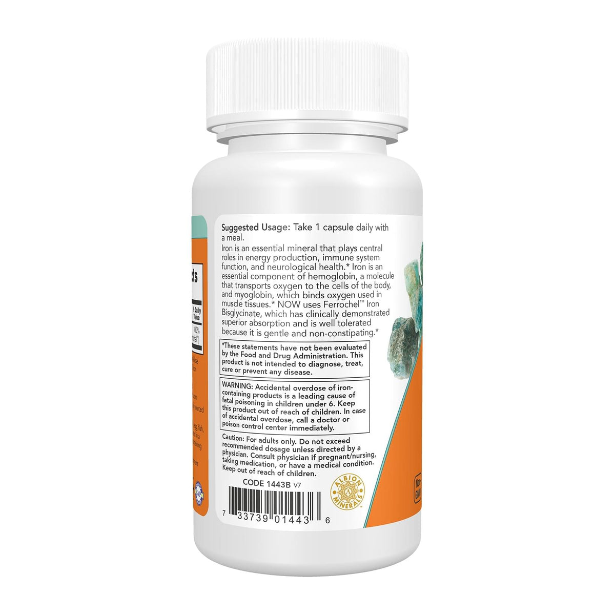NOW Iron 18 mg,120 Veg Capsules, directions label - Image 3