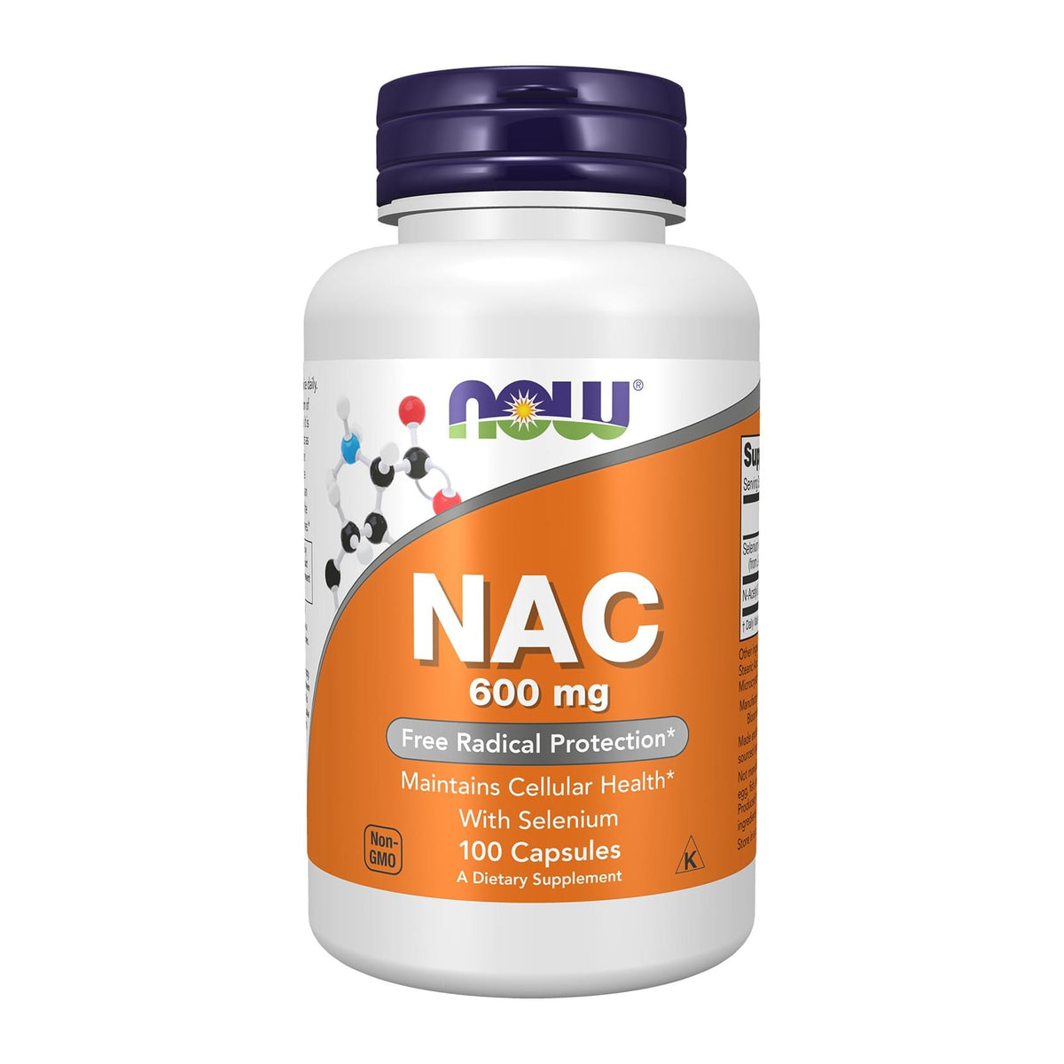 NOW NAC With Selenium 600mg, front of 100 capsule bottle - Image 1