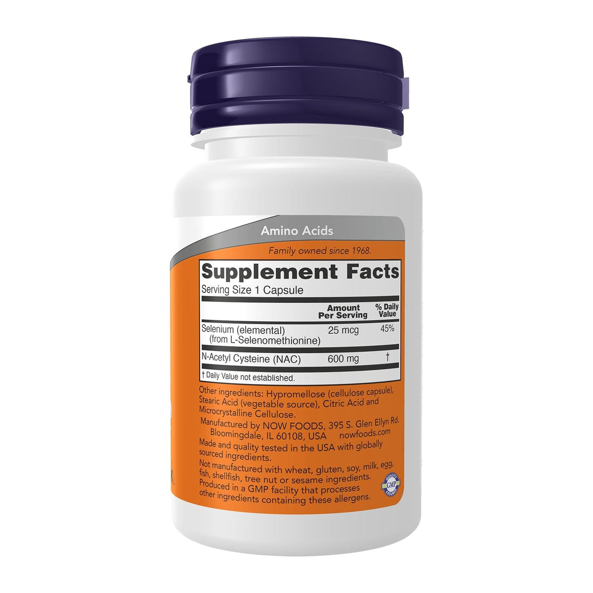 NOW NAC With Selenium 600mg, supplement facts panel - Image 3