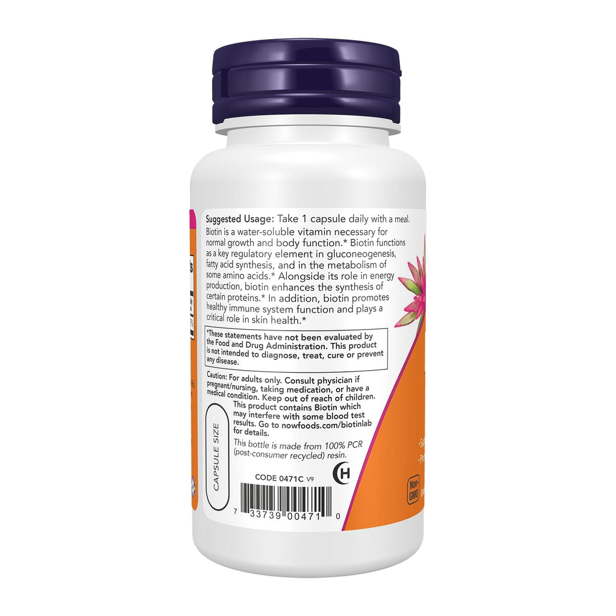 NOW Supplements, Biotin 5,000 mcg, directions label - Image 4