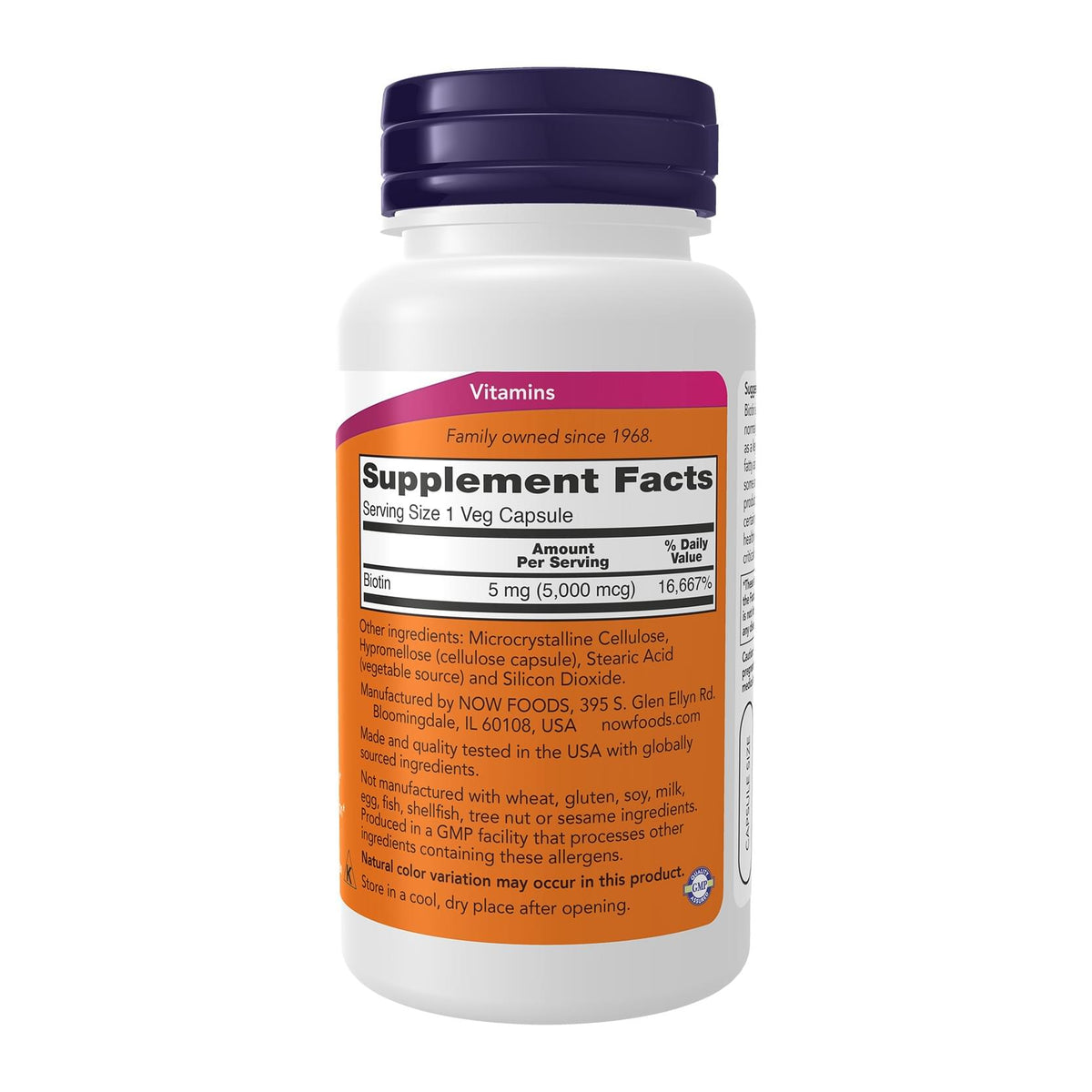 NOW Supplements, Biotin 5,000 mcg, supplement facts panel - Image 3