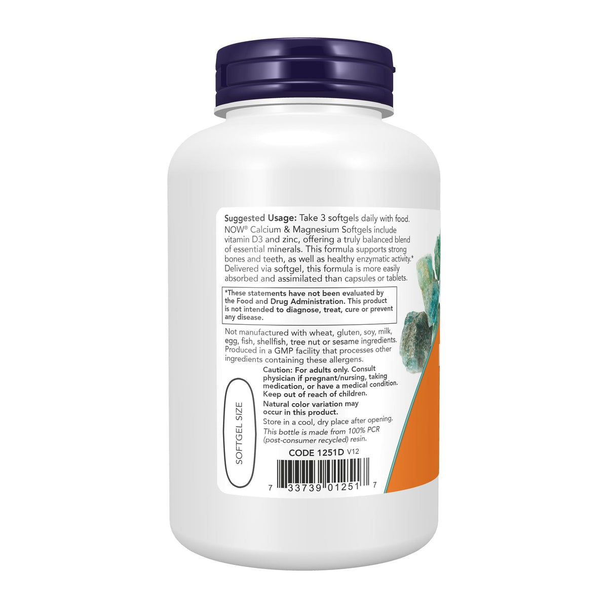 NOW Supplements, Calcium & Magnesium with Vitamin D-3 and Zinc 120 Softgels, directions label - Image 3