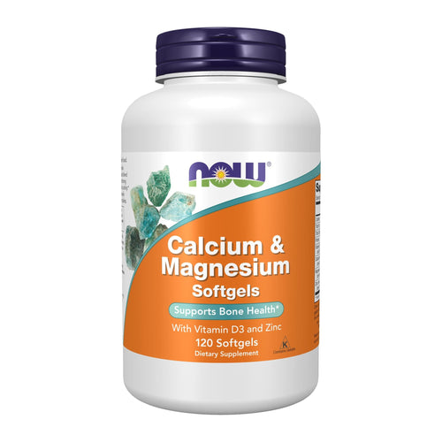 NOW Supplements, Calcium & Magnesium with Vitamin D-3 and Zinc 120 Softgels, front of bottle