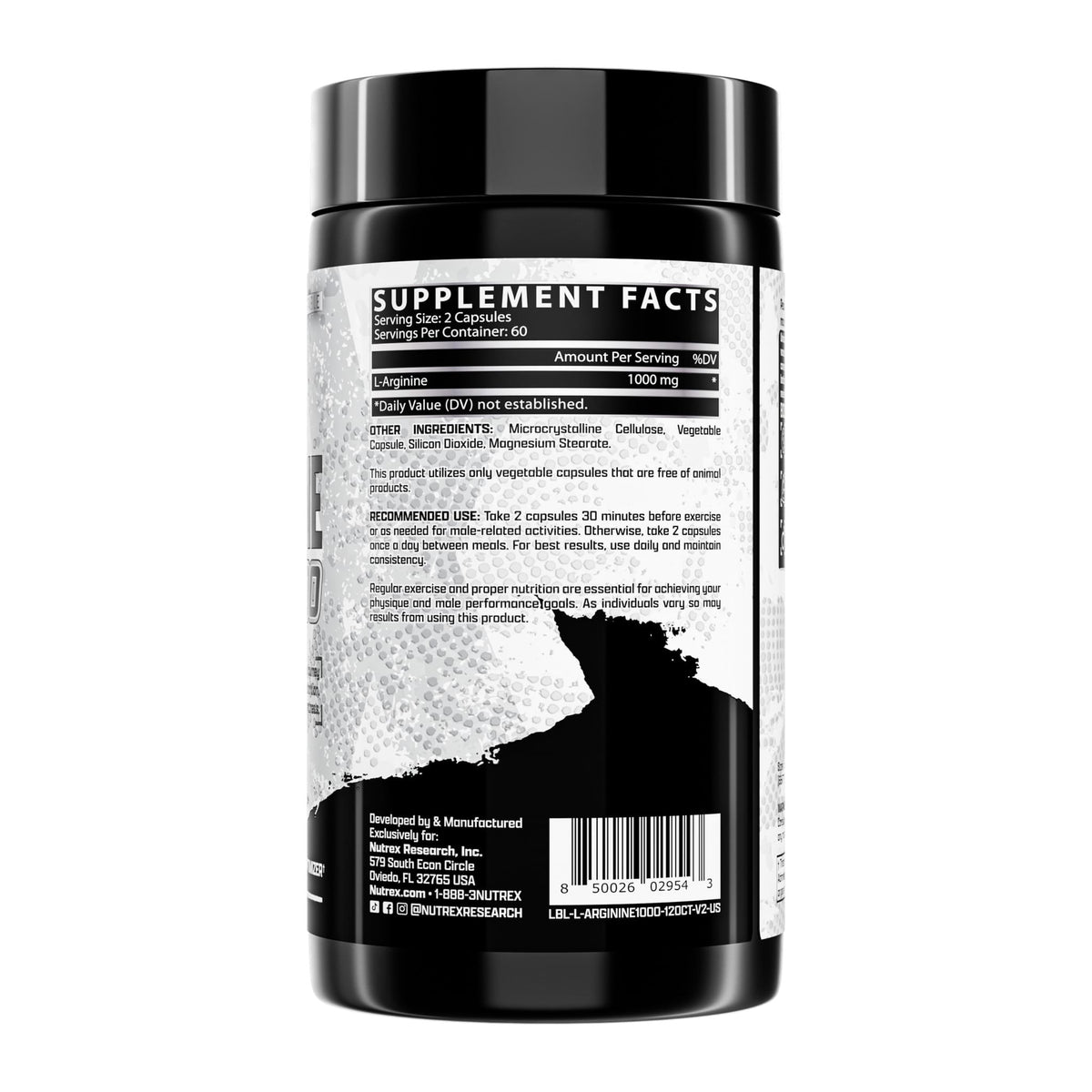 Nutrex L Arginine 1000mg | Nitric Oxide Supplement, supplement facts panel - Image 2