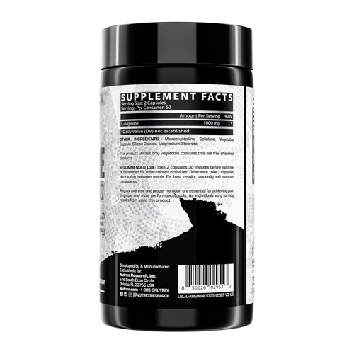 Nutrex L Arginine 1000mg | Nitric Oxide Supplement, supplement facts panel