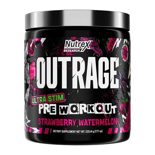 Nutrex Outrage Ultra Stim Pre Workout, Strawberry Watermelon tub front