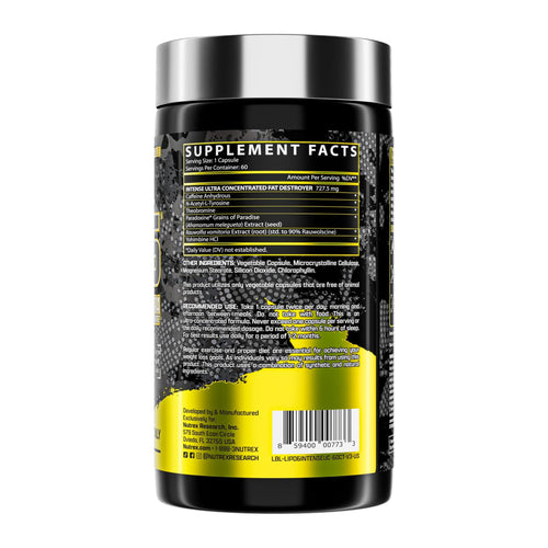 Lipo 6 Black Intense Ultra Concentrate by Nutrex Research, supplement facts panel