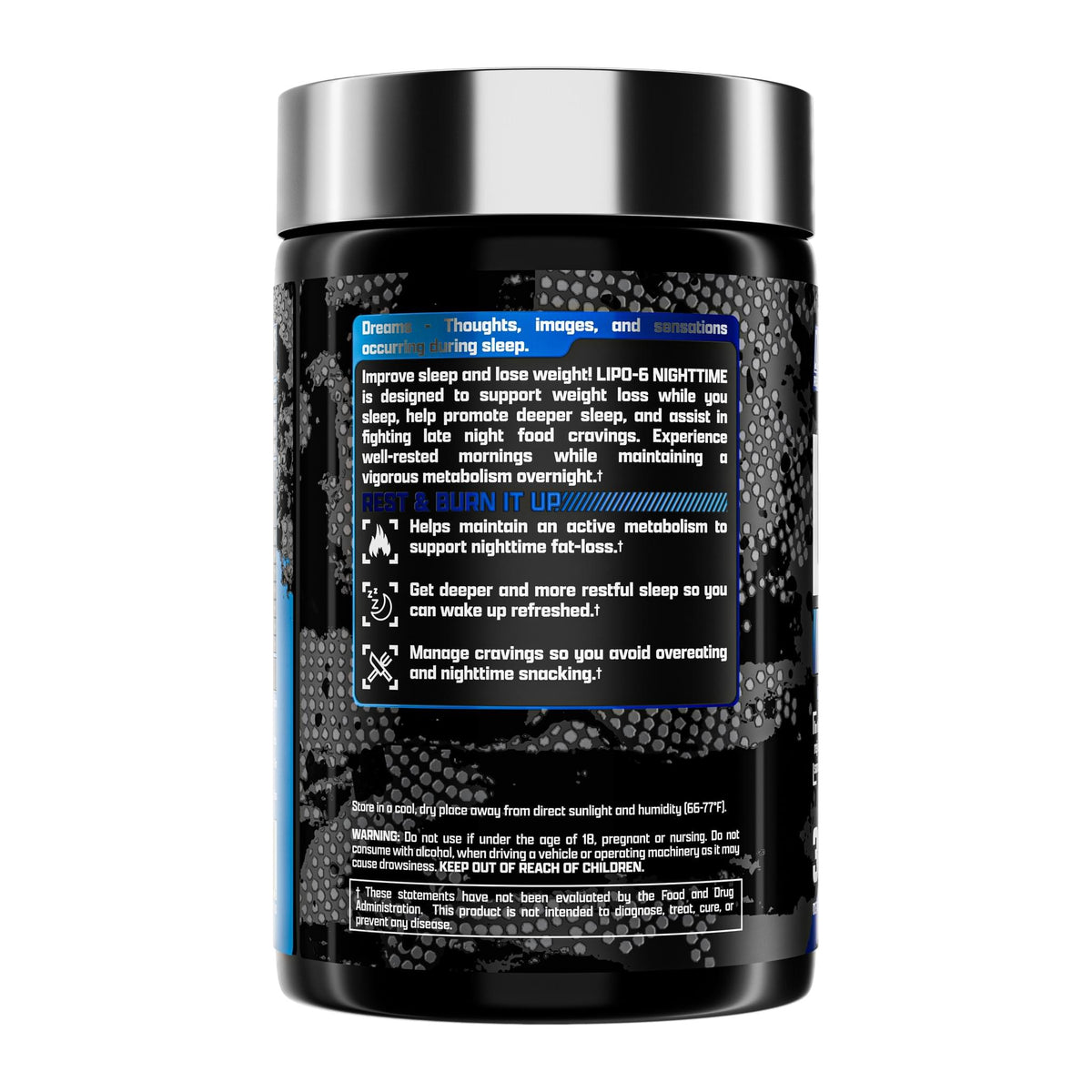 Nutrex Research Lipo-6 Black Nighttime – 30 Capsules, directions label - Image 3