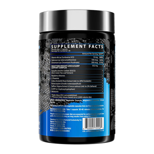 Nutrex Research Lipo-6 Black Nighttime – 30 Capsules, supplement facts panel