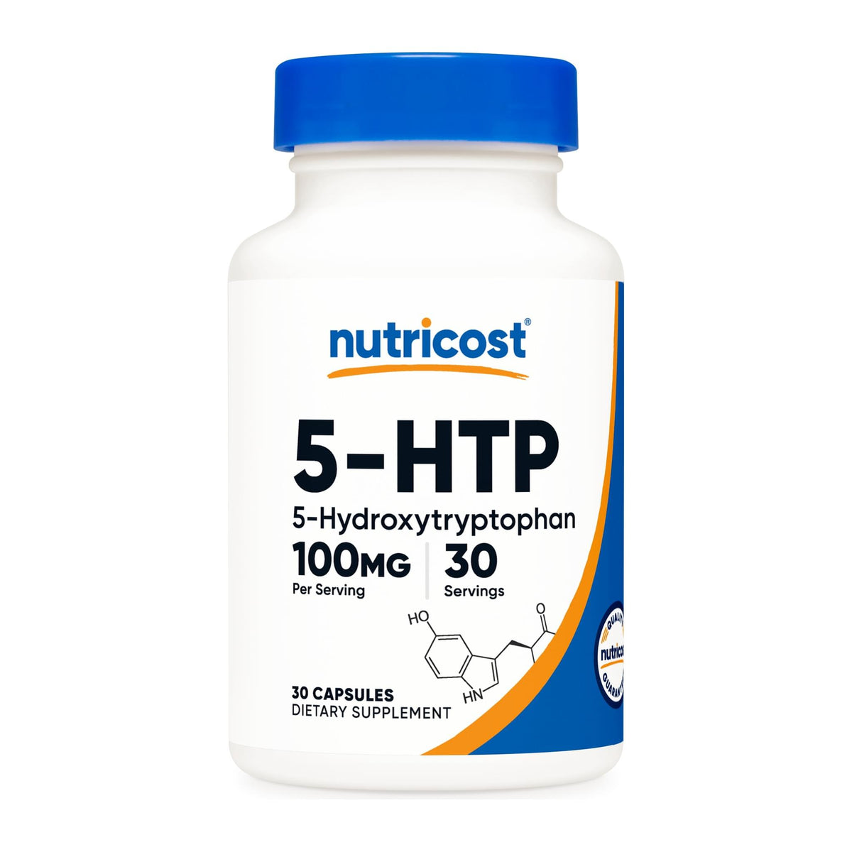 Nutricost 5-HTP, 100mg, 30 Capsules, front of bottle - Image 1