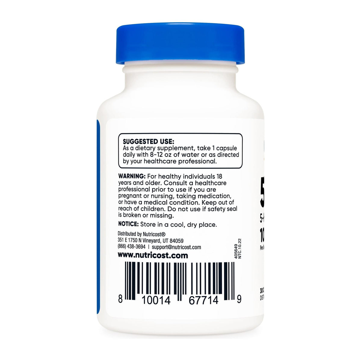Nutricost 5-HTP, 100mg, 30 Capsules, recommended use label - Image 3