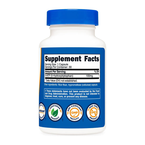 Nutricost 5-HTP, 100mg, 30 Capsules, supplement facts panel