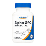 Nutricost Alpha GPC 600mg, front of bottle (60 capsules)