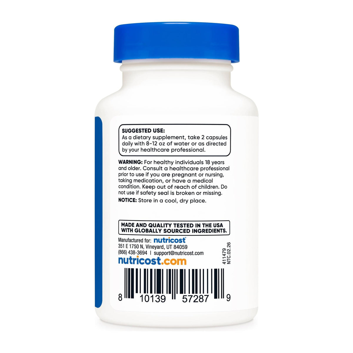 Berberine Hcl by Nutricost, recommended use label - Image 3