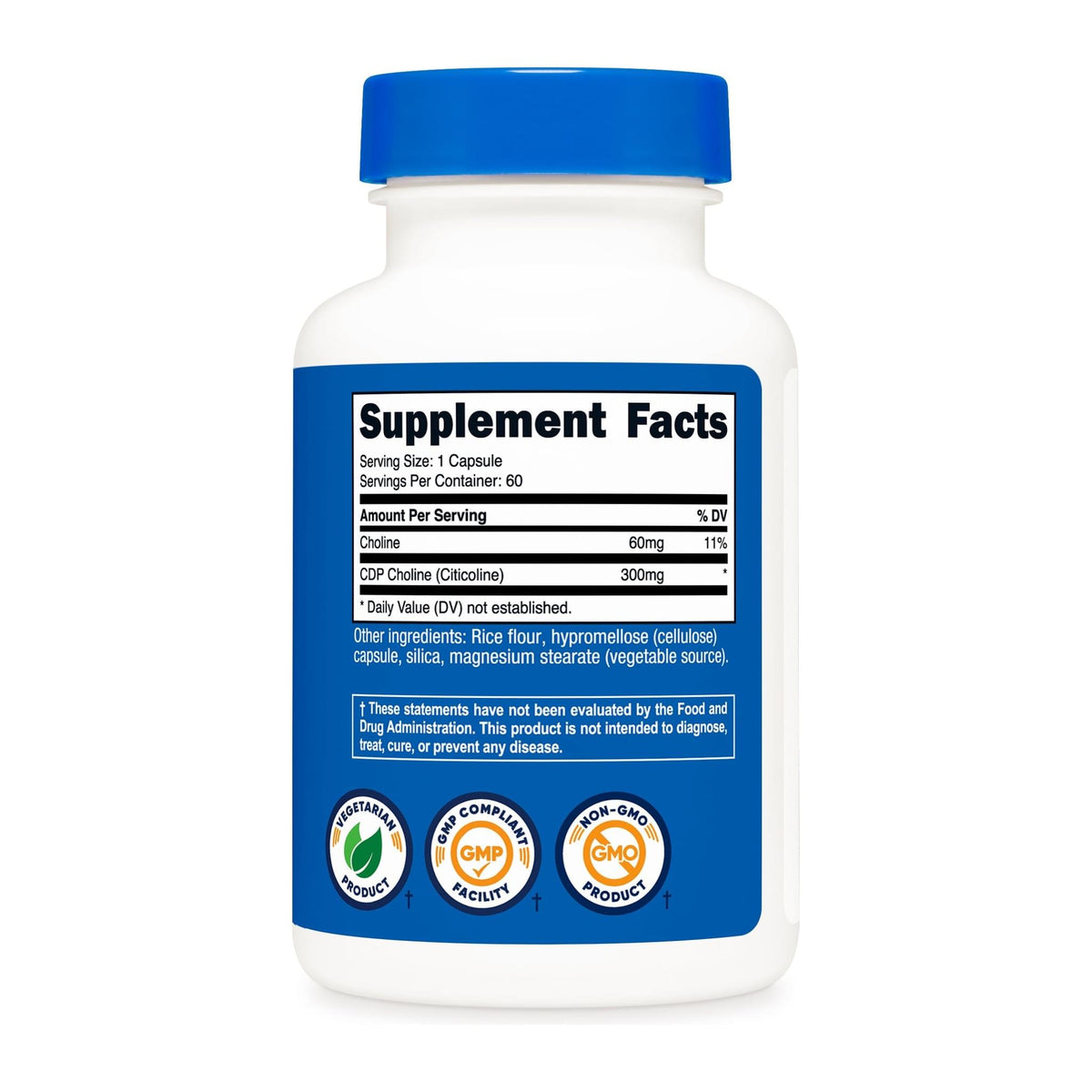 CDP Choline (Citicoline) by Nutricost, supplement facts panel - Image 2