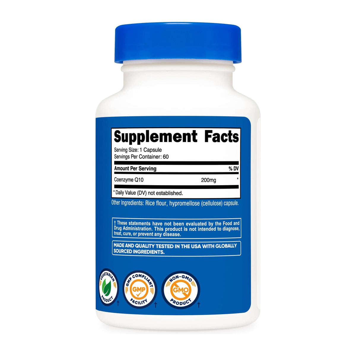 CoQ10, 200 mg, 60 Capsules, By Nutricost, supplement facts panel - Image 2