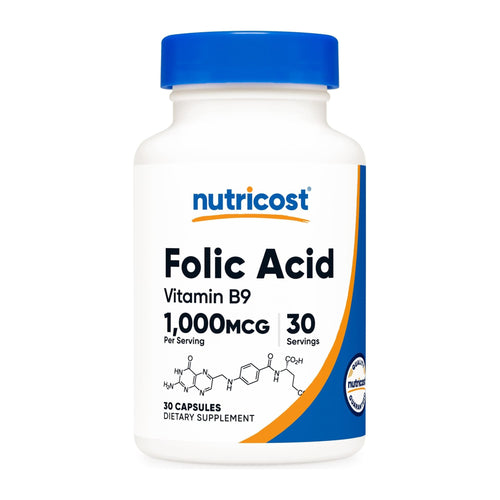 Nutricost Folic Acid, 1000 MCG, 30 serves, front of bottle