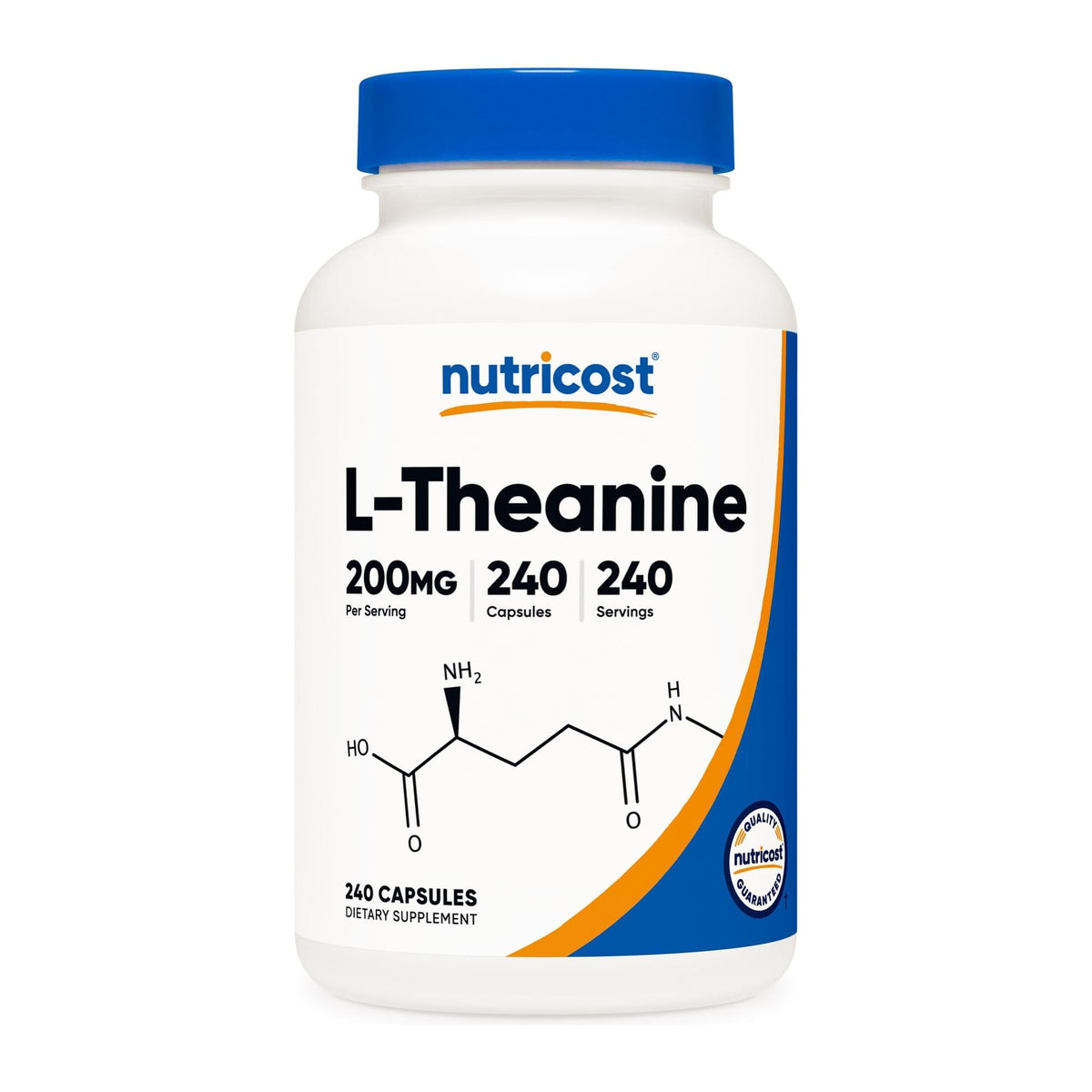 Nutricost L-Theanine, 200mg, 240 capsule bottle front - Image 4