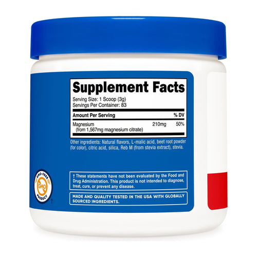 Nutricost Magnesium Citrate Powder, supplement facts panel