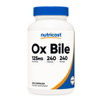 Nutricost Ox Bile Capsules, front of bottle (125mg, 240 capsules)