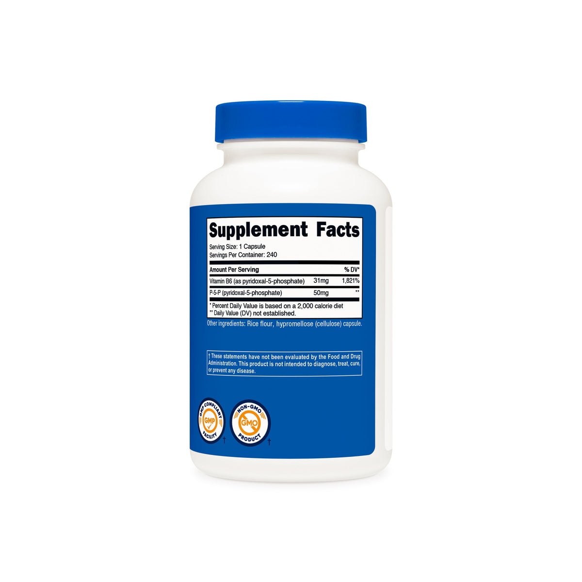 Nutricost P-5-P Supplement Facts: 50 mg P-5-P and 31 mg vitamin B6 per capsule, 240 serves - Image 2