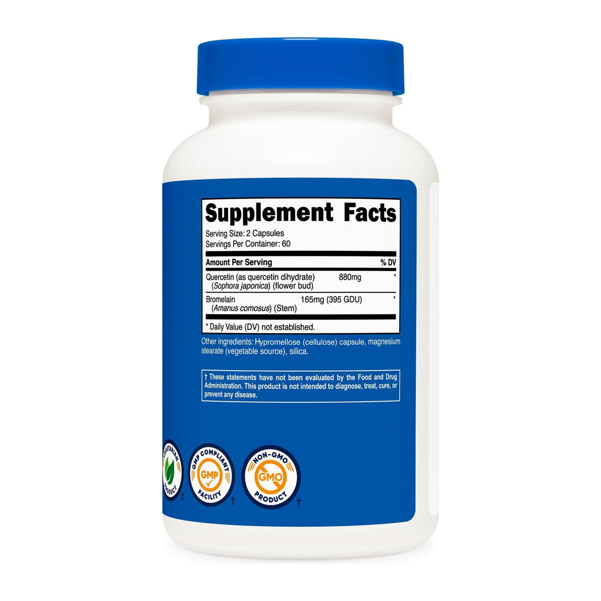 Quercetin with Bromelain by Nutricost, supplement facts panel - Image 2