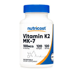 Vitamin K2 MK7 100 mcg by Nutricost, front of bottle (120 softgels)