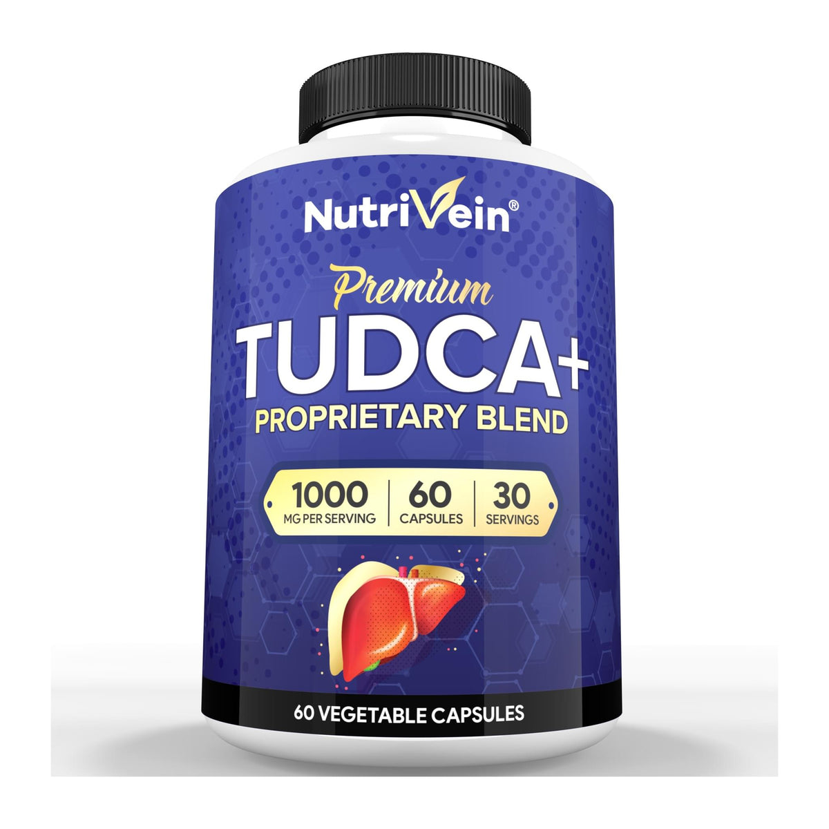 Nutrivein TUDCA Liver Support Supplement 1000mg, front of bottle - Image 1