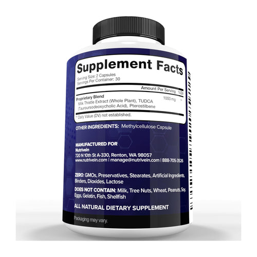 Nutrivein TUDCA Liver Support Supplement 1000mg, supplement facts panel