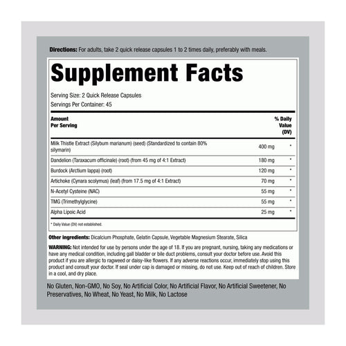 Liver Care by PipingRock, supplement facts panel