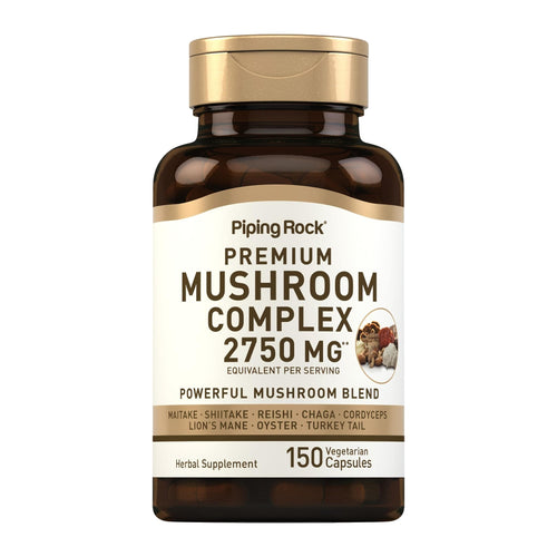Premium Mushroom Complex 2750 mg by PipingRock, front of bottle
