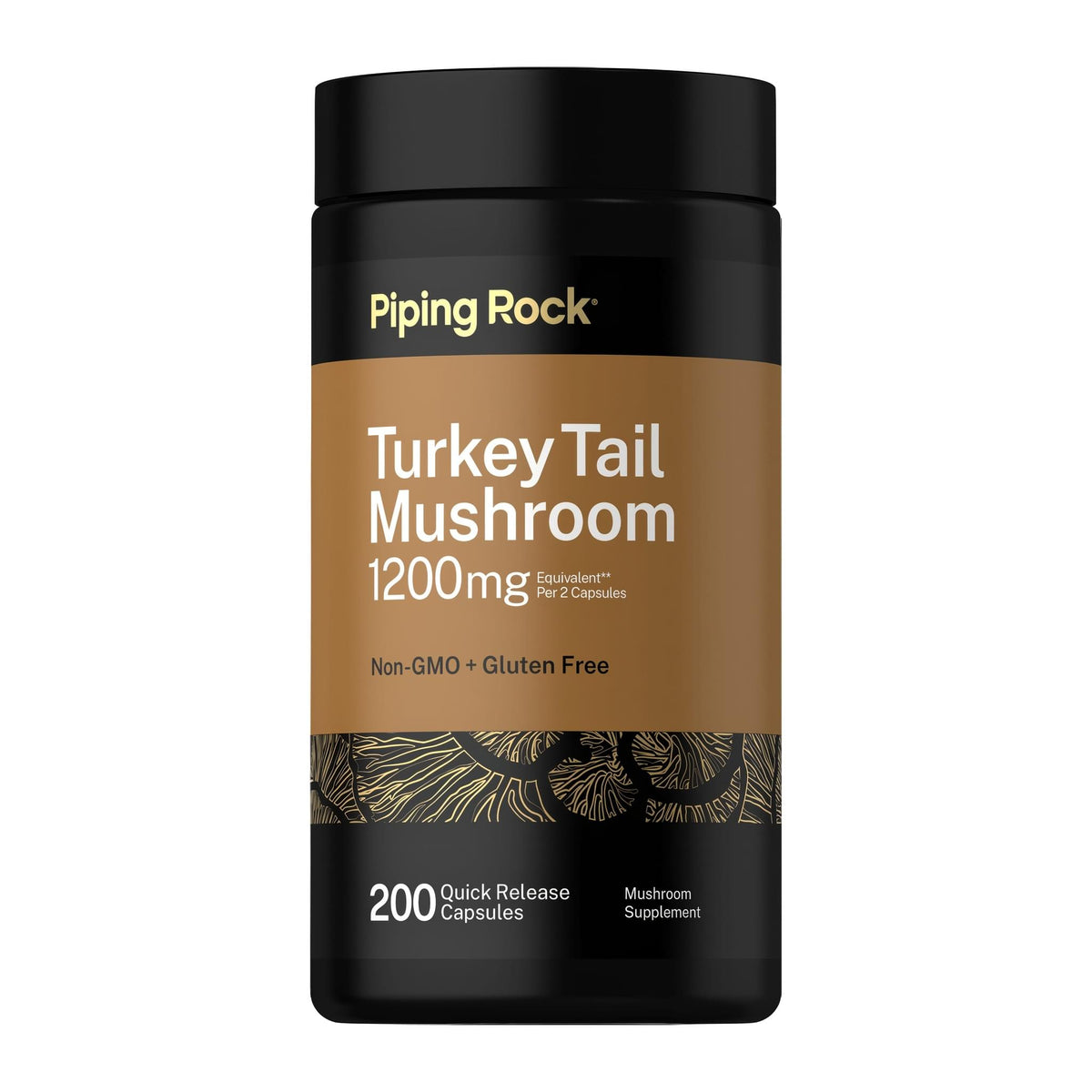 Turkey Tail Mushroom by Piping rock, front of bottle - Image 1