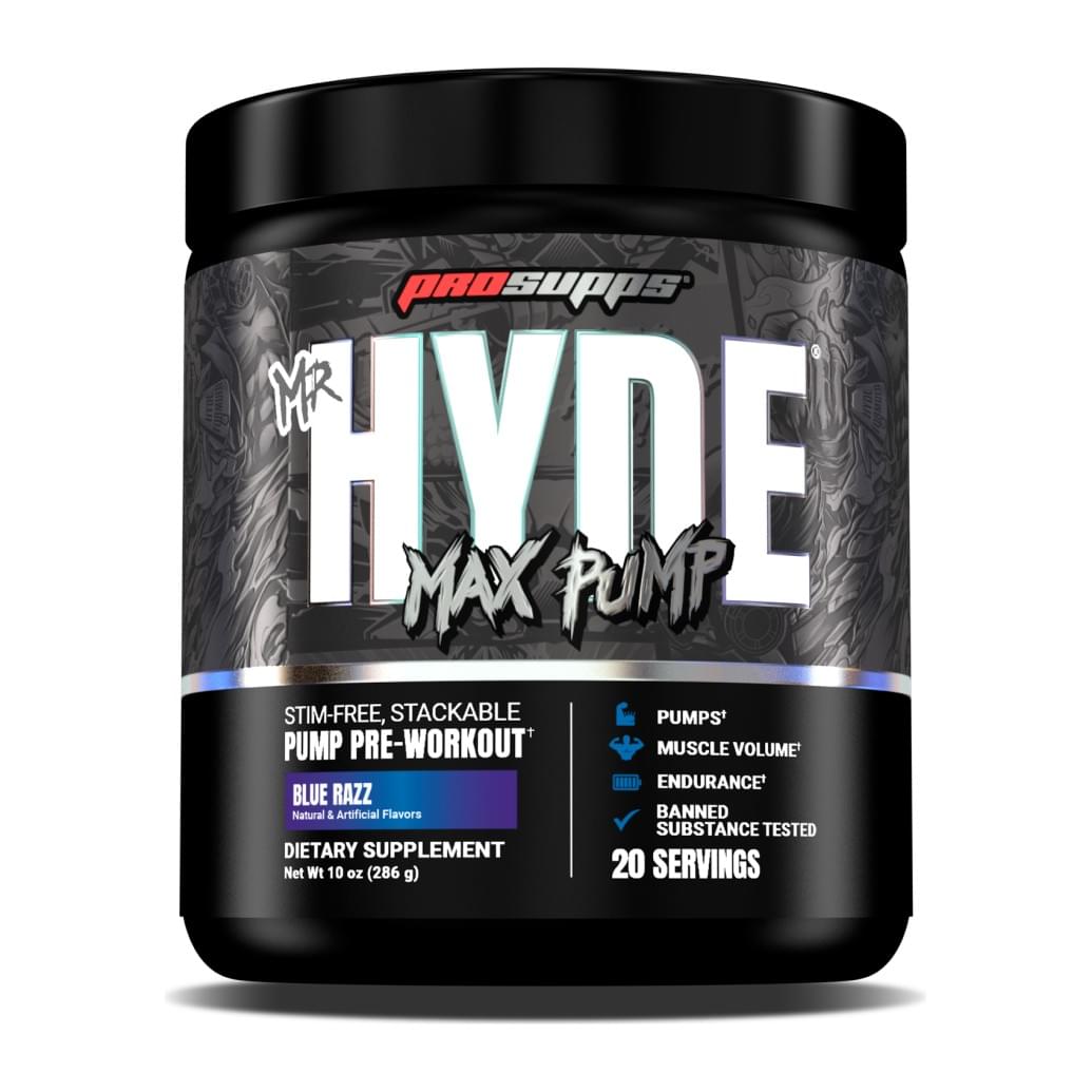 ProSupps, Hyde Max Pump, Stim-Free Pre Workout, Blue Razz tub front - Image 1