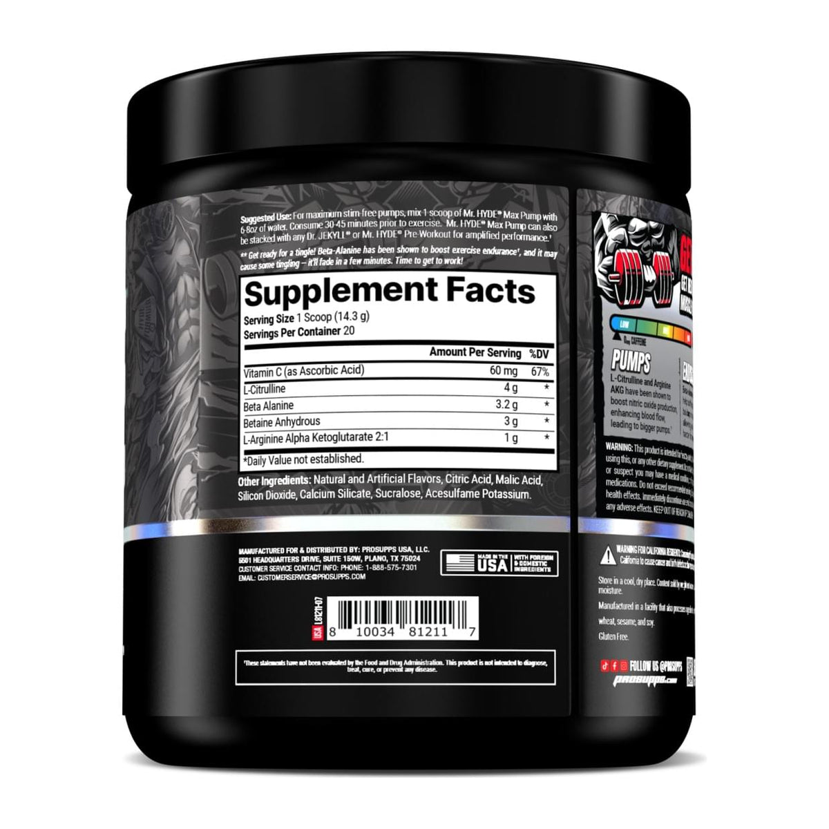 ProSupps, Hyde Max Pump, Stim-Free Pre Workout, supplement facts panel - Image 2