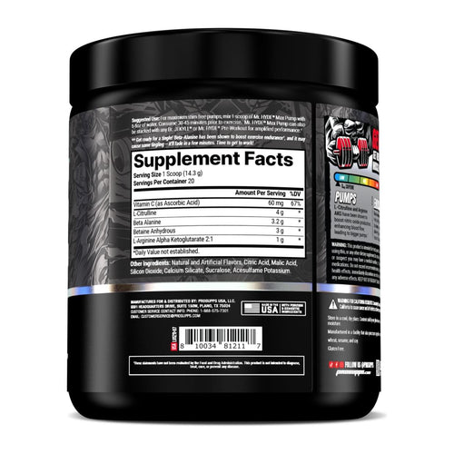 ProSupps, Hyde Max Pump, Stim-Free Pre Workout, supplement facts panel
