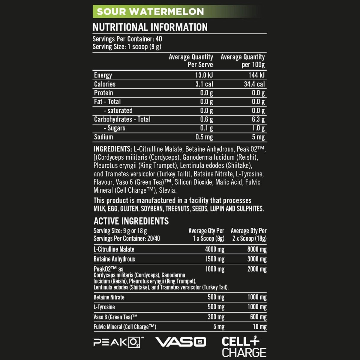 Rapid Pump By Rapid Supplements, nutrition information panel - Image 2