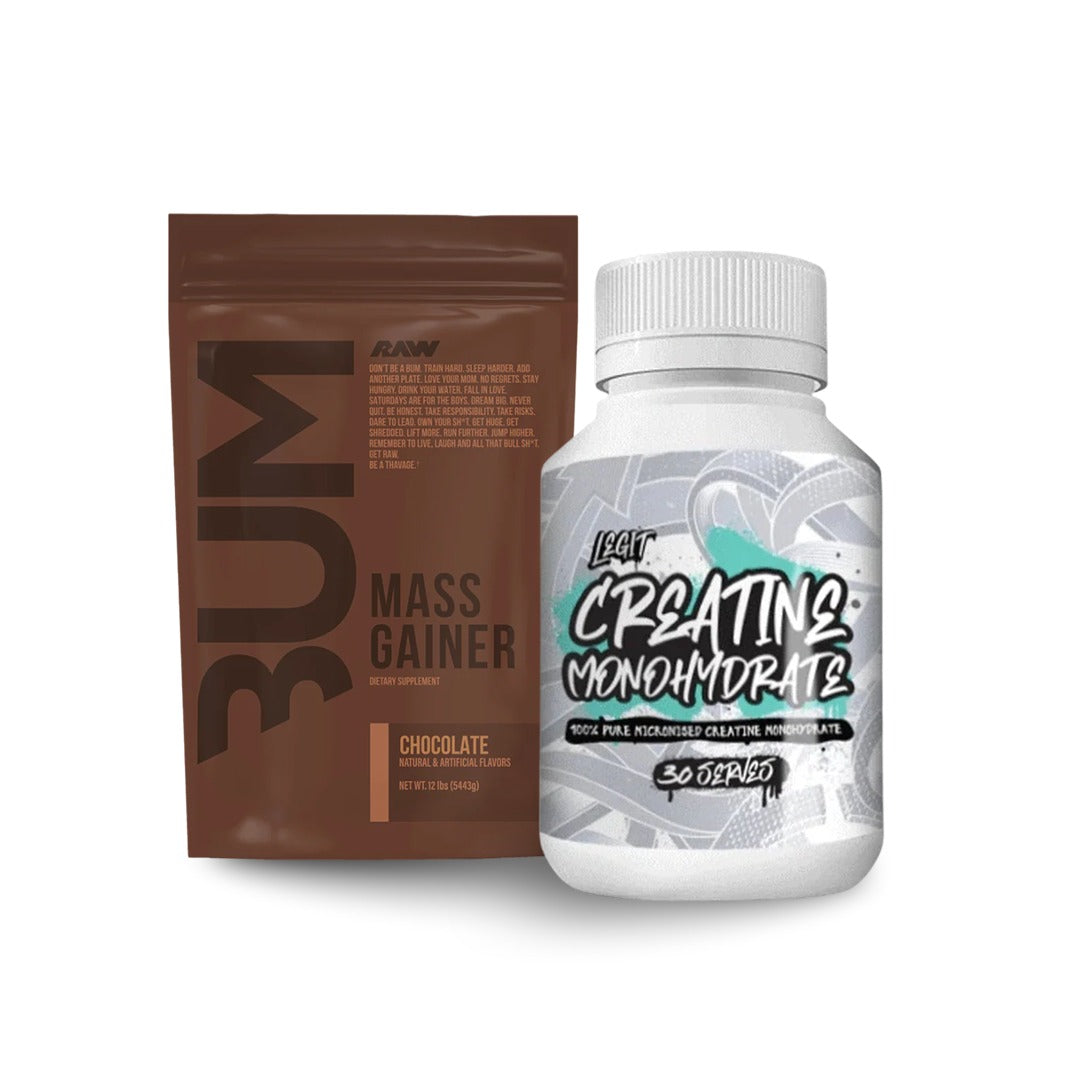 RAW mass gainer chocolate and creatine monohydrate supplement stack - Image 2