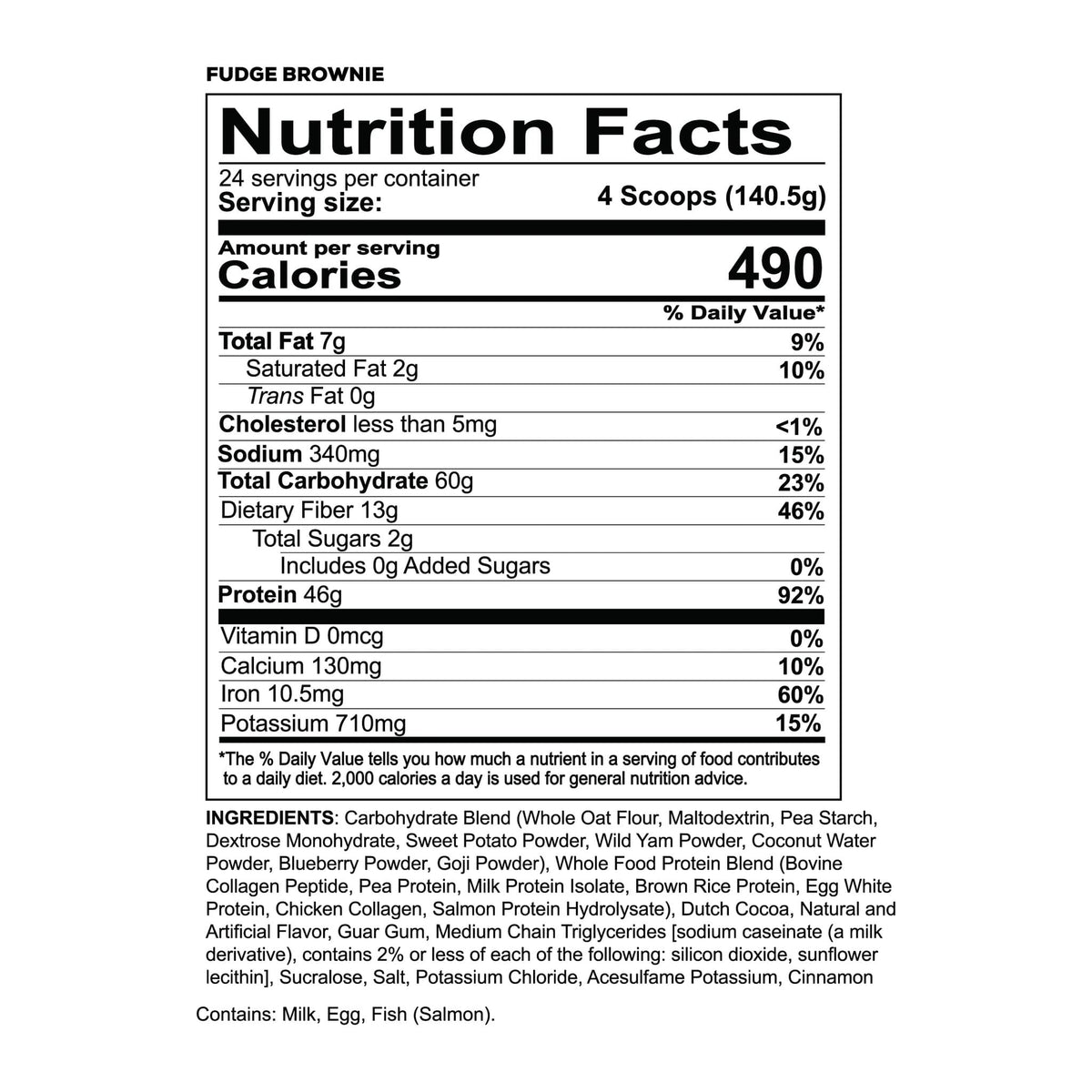 REDCON1 MRE Whole Food Meal Replacement Protein, nutrition facts panel (Fudge Brownie) - Image 2
