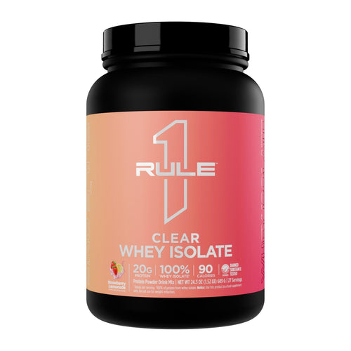 Clear Whey Isolate By Rule 1, Strawberry Lemonade 1.52 lb tub front