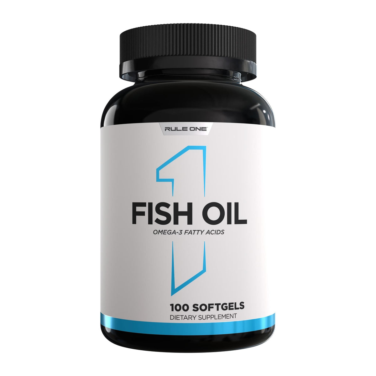 Rule 1 Fish Oil Omega-3 Fatty Acids, front of bottle (100 softgels) - Image 1