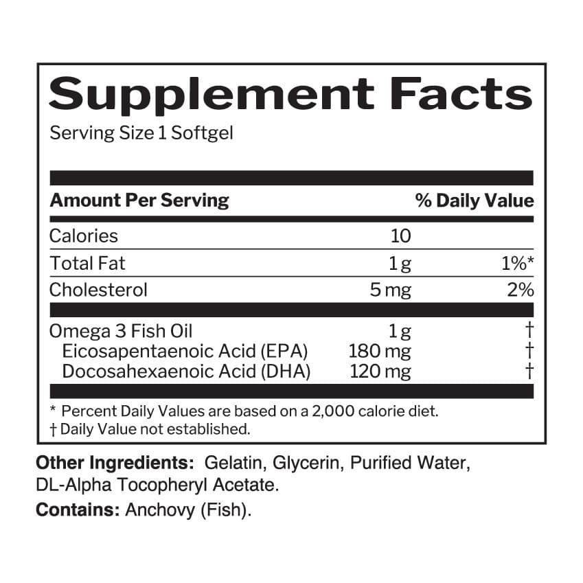 Rule 1 Fish Oil Omega-3 Fatty Acids, supplement facts panel - Image 2