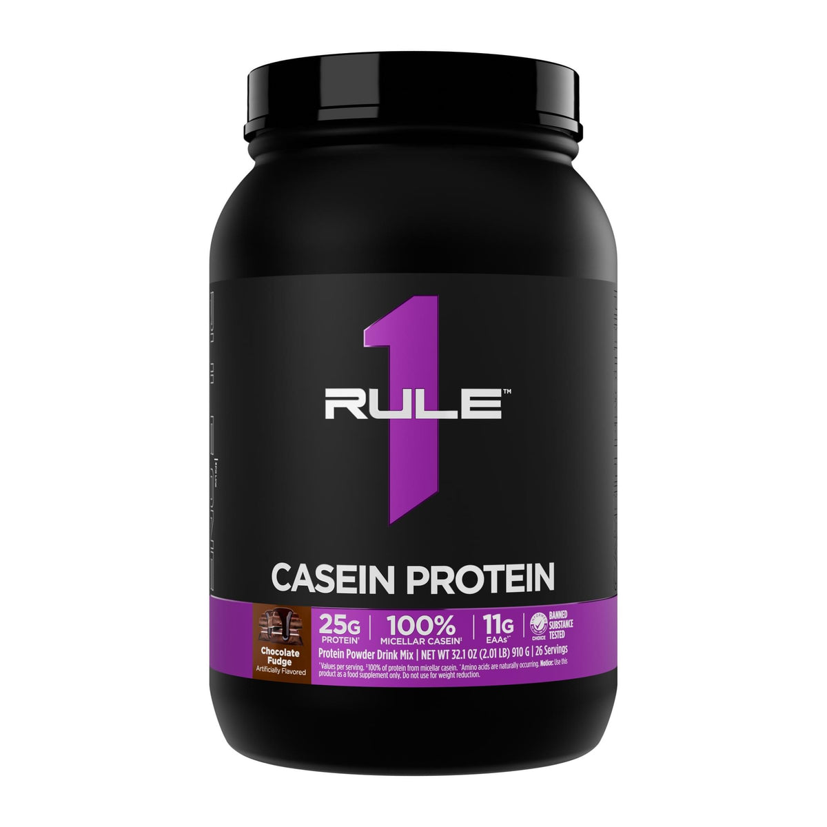 Rule 1 R1 Casein Micellar Casein Protein, Chocolate Fudge 2 lb tub front - Image 6