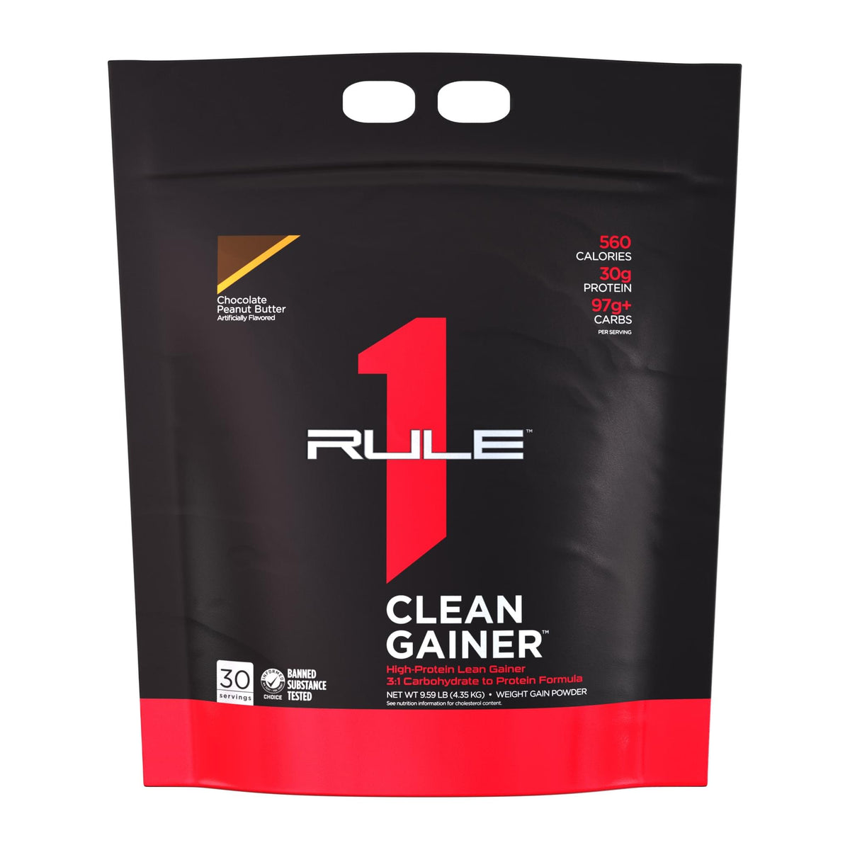 R1 Clean Gainer by Rule One, Chocolate Peanut Butter 10 lb bag front (30 serves) - Image 9