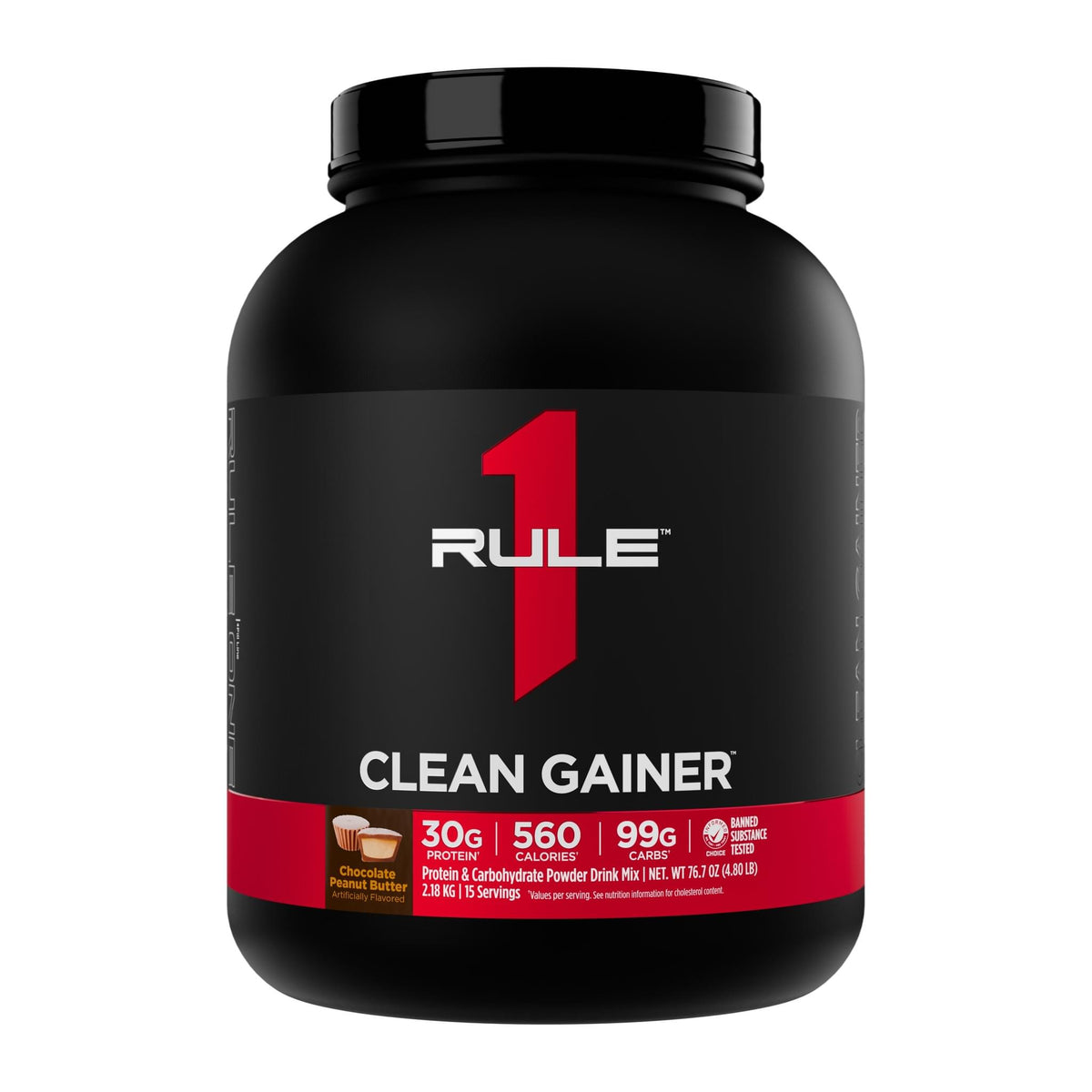 R1 Clean Gainer by Rule One, Chocolate Peanut Butter 5 lb tub front (15 serves) - Image 4