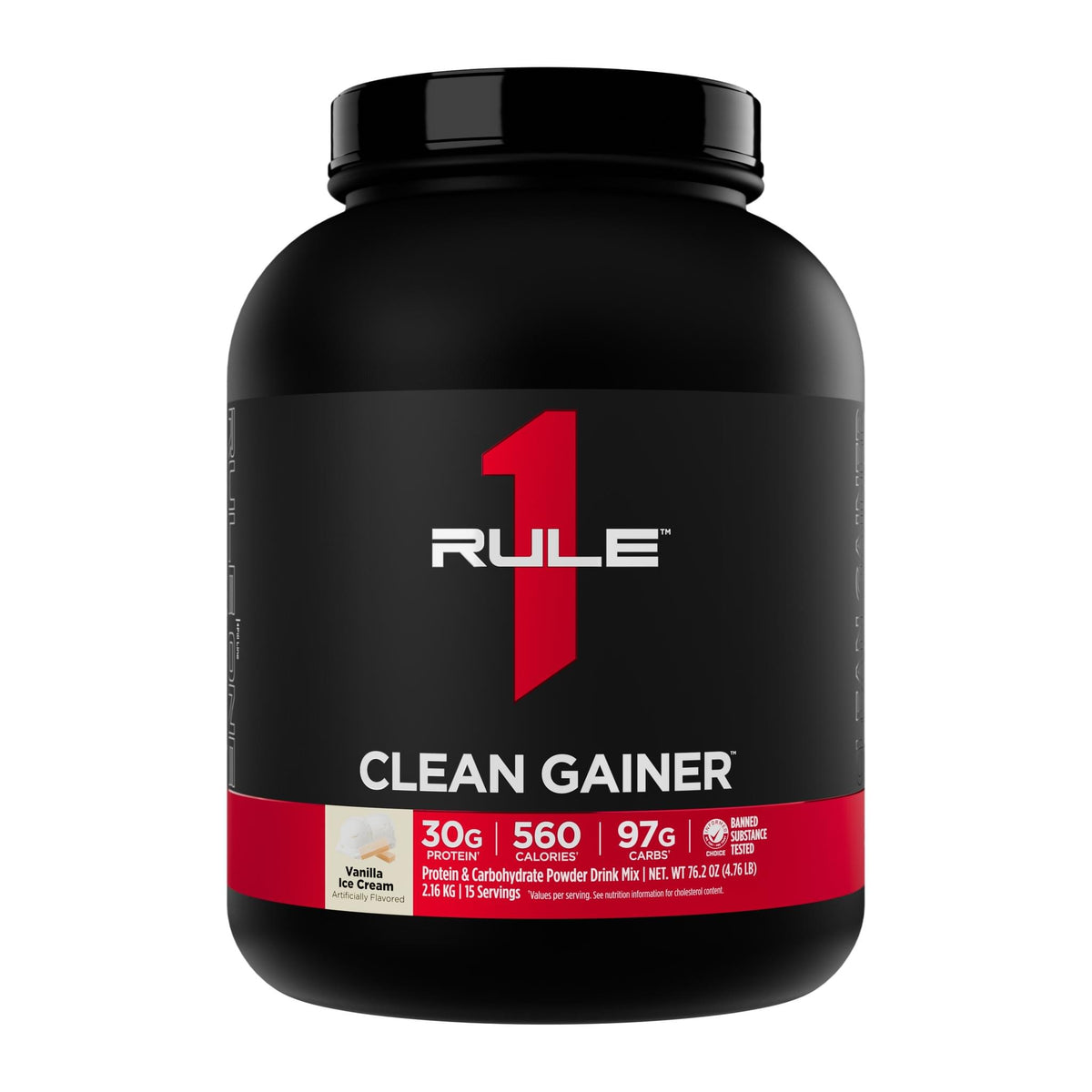 R1 Clean Gainer by Rule One, Vanilla 5 lb tub front (15 serves) - Image 3