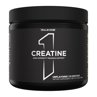 R1 Creatine 30 serves by Rule 1, Unflavoured 30 serve tub front