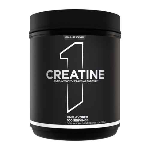 R1 Creatine 500gm, 100 Servings, 100 serve tub front